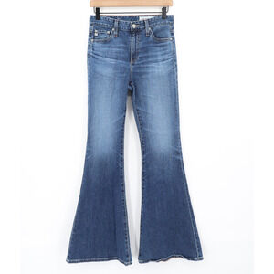 A G Adriano GoldSchmied The iva High Rise Bell Bottom Flare Blue Denim Sz 27